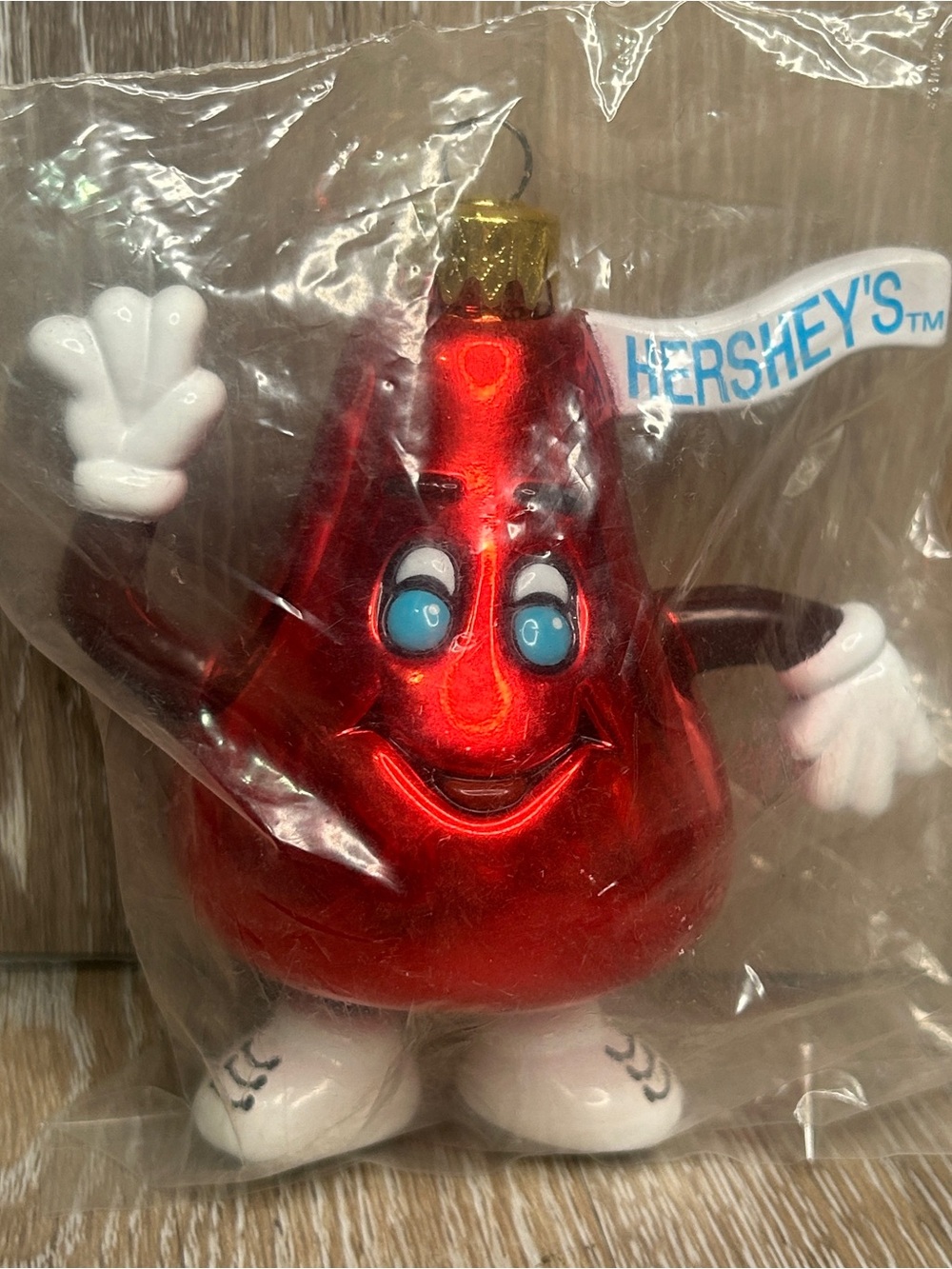 NIP Red Hershey's Kiss Character Glass Christmas Ornament Metallic Candy Decor